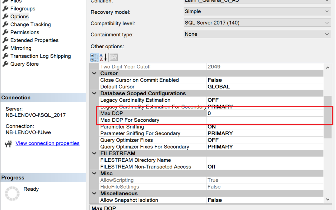 Database Scoped Configuration: Max Degree of Parallelism